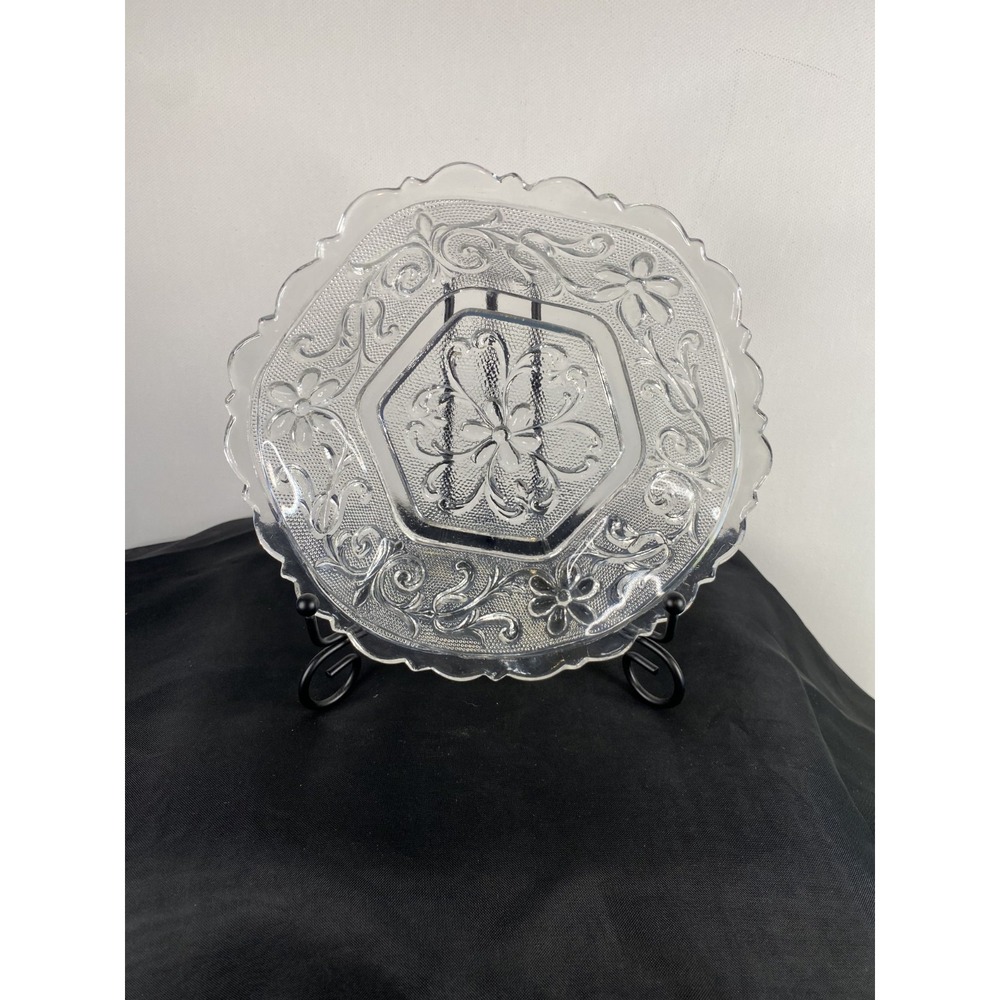 Vintage Indiana Tiara Clear Sandwich Glass Hexagonal Daisy Scroll Candy Bowl 6"
